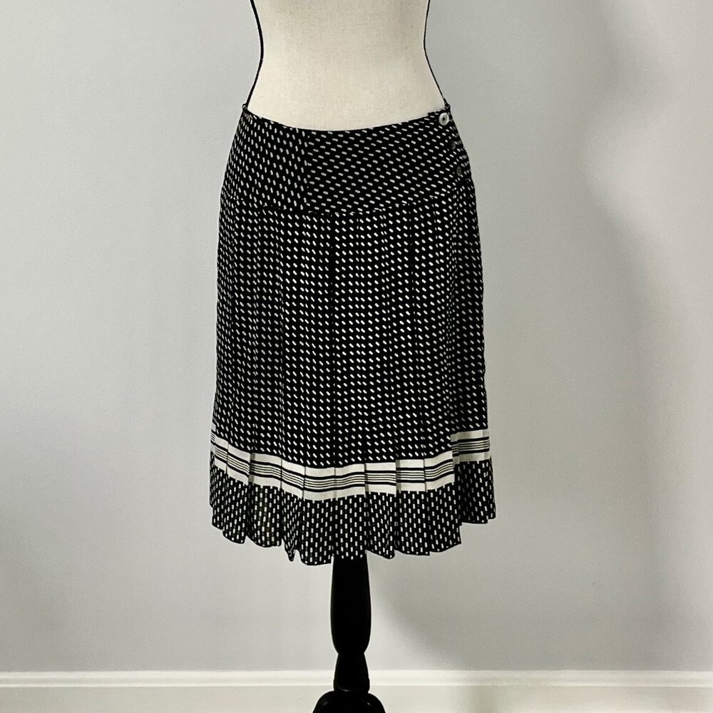 Jones New York 100% Silk Black White Polka Dot Pleated Midi Skirt US Size 6